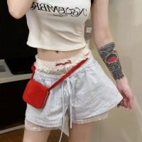 ราคา กางเกงขาสั้นลำลองผู้หญิง ลําลอง ลูกไม้ ลายทาง สีฟ้า สีขาว (27100779504)