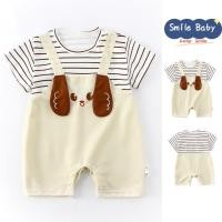 ราคา ฤดูร้อนใหม่เสื้อผ้าเด็กชาย Gilrs ชุดบอดี้สูทแขนสั้น Super น่ารักทารกแรกเกิดผ้าฝ้ายการ์ตูนลูกสุนัขลาย Splicing Romper (24434068463)
