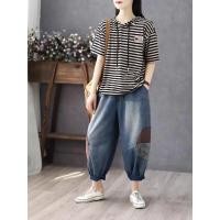 ราคา 现货 วินเทจศิลปะบางเสื้อผ้าสตรีคลุมด้วยผ้าแขนสั้นเสื้อยืดผู้หญิงหลวมสบายๆลายขนาดบวกอินเทรนด์ด้านบน 240822 (27309017699)