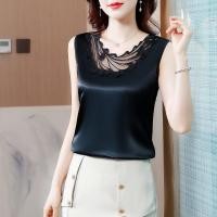 ราคา 现货ขนาดบวกหลวมผ้าไหมน้ําแข็งเสื้อกั๊กผู้หญิงสวมใส่ด้านนอกซาตินชุดสลิงกับลูกไม้คอวีแขนกุดฐานด้านบน 8 08 (27107397505)