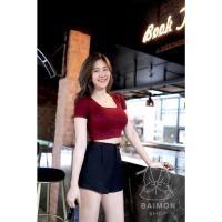 ราคา PANG เสื้อครอปคอเหลี่ยม แขนสั้น ผ้าเรย่อน No 120 (25377180165)