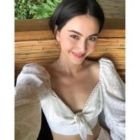 ราคา PANG เสื้อแขนยาวผูกโบว์หน้า แต่งผ้าฉลุ สวยมากกก No 088 (24827177341)