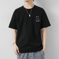 ราคา สีดำเรียบง่ายหน้ายิ้มแขนสั้นเสื้อยืดชายฤดูร้อนแบรนด์แฟชั่นแฟชั่นแฟชั่นหลวมสบายระบายอากาศแมทช์ลุคง่ายเสื้อยืดลำลองผ้าฝ้าย100 สำหรับฤดูร้อน (29657536992)