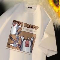 ราคา ใหม่เสื้อยืดแขนสั้นชายหญิงคู่รักฤดูร้อนผ้าฝ้ายแท้ลายการ์ตูนแมวแฟชั่นลำลองใส่สบายระบายอากาศหลวมเสื้อแขนห้าส่วน แขนกลาง hxsm (26057516217)