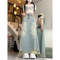 ราคา เอวสูงหลวม ผอมลง ดูกระโปรงยีนส์ยาวปานกลางผู้หญิง2024กระโปรงสะโพกสไตล์ใหม่ (28755197894)