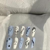 ราคา สวมเล็บสีขาวและสีน้ำเงินกราฟฟิตียาวปานกลางมือวาดลูกสุนัขน่ารัก INS ที่ถอดออกได้เล็บปลอมแบบถอดได้สำเร็จรูป (28858969017)