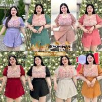 ราคา จั๊มสาวอวบ จั๊มสั้นกุหลาบอัดพลีส ผ้าเด๊บบี้ขนาดลอนเล็ก ฮ613 (23219469482)