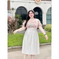 ราคา เดรสรสสาวอวบเนื้อผ้าซาร่าแต่งชีฟองปักดอกไม้เอวหลังสม็อคมีเชือกผูกเอวจ้าปลายแขนจั้มยางยืดใสสบายๆD243 (25934344011)