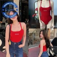 ราคา Red Lowcut Strappy Ss24 เสื้อสตรีฤดูร้อนเปิดหลังและคล้องคอ (29853686612)