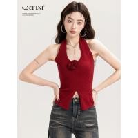 ราคา OYANXI Summer Rose Petite Hot Girl เสื้อคล้องคอ สีแดง สายเอี๊ยมเสื้อกั๊ก (28809423858)