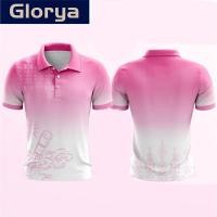ราคา เสื้อโปโลผู้ชายสไตล์ไทยออกแบบไล่ระดับสีชมพูและลายดอกไม้ประสานงาน (27959359448)