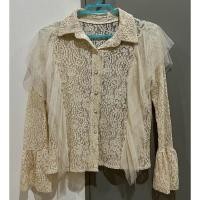 ราคา เสื้อลูกไม้แขนยาวสีครีมผ้าลูกไม้อย่างดี แต่งผ้ามุ้งมิ้งค์ด้านข้าง ไม่มีซับสวยหรู อก 36 ยาว 20 นิ้ว (28709792730)