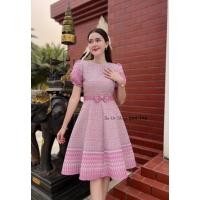 ราคา เดรสผ้าทอชมพูลายขอ แขนเจ้าหญิง กระโปรงบาน dress ผู้หญิง ผ้าไทย (29658287382)