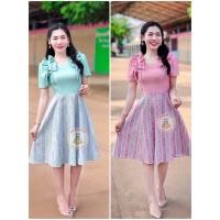 ราคา ชุดเดรสผ้ามัดหมี่ทอลายไทย ทรงย้วย ระบายไหล่ เดรสผ้าไทย ผู้หญิง lady (29309253537)