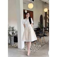 ราคา ชุดเดรสผ้าไทยทอลายแพรวา สวยหรู คอจีน แต่งกั๊ก กระดุมหน้า กระโปรงย้วย อัดกาว (28459806324)