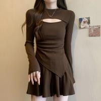 ราคา Melade สูทผู้หญิงฤดูกาล Pure Desire แขนยาว Hollow Top Slim fit Slimmer ดูกางเกงกระโปรงสองชิ้นชุดอินเทรนด์ 8 14 (27457857539)