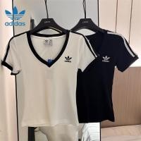 ราคา โลโก้ปัก Adidas 100 Original ผ้าฝ้ายแขนสั้น Tshirt คู่เสื้อยืด Bottoming เสื้อ V คอ Tshirt Tops สําหรับผู้หญิง (26253512334)