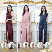 ราคา ชุดไปงานแต่ง เรียบหรู ดูแพง ชุดออกงาน ชุดราตรี NP023 ชุดเดรสออกงาน เดรสยาว คล้องคอ หรูหรา งานแต่งงาน Dress Woman Lady (25977896317)