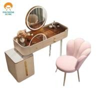 ราคา พร้อมส่ง เครื่องโต็ะแป้งพร้อม โต็ะ ตู้ กระจก เก้าอี้ เครื่องโต็ะแป้ง สไตล์โมเดิร์น แบบกระจกสีชา กระจกไฟLED3สี (28750494705)