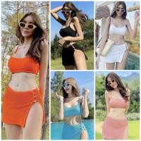 ราคา พร้อมส่ง บิกินี่ ชุดว่ายน้ำ ผู้หญิง แฟชั่น เซ็กซี่ เกาหลี ชุดไปทะเล Bikini 3 ชิ้น สีส้ม สีฟ้า สีขาว สีดำ สีชมพู (25378796581)