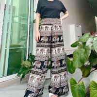 ราคา งานไทย กางเกงเเพนเค้กลายช้าง ขนาดFREE SIZE กางเกงสม็อคเอวด้านหลังใส่สบาย (25165045632)