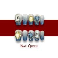 ราคา เล็บปลอมทํามือด้วยพลอยกากเพชรไล่ระดับสีฟ้าขนาดกลางและยาวฝัง (29960092428)