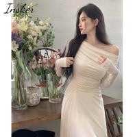 ราคา Insker ชุดเดรสแขนยาว เปิดไหล่ข้างเดียว เซ็กซี่ สีพื้น แฟชั่นฤดูใบไม้ผลิ และฤดูใบไม้ร่วง สําหรับผู้หญิง (18268195357)