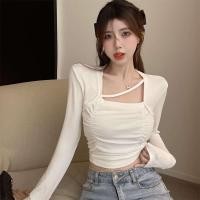 ราคา Insker เสื้อเชิ้ต Bottoming แขนยาวคอเหลี่ยมสําหรับผู้หญิงพร้อมสายสะพายไหล่เฉียงจับจีบและเสื้อยืดแขนสั้นเปลือยสะดือสลิมฟิตด้านบน (25832991117)