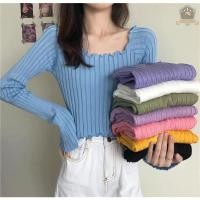 ราคา เสื้อไหมพรมแขนยาว เสื้อเอวลอย ปาดไหล่ ทรงรัดรูป สไตส์เกาหลี (6551352792)