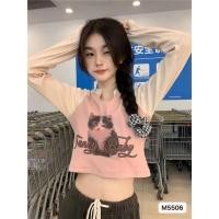 ราคา เสื้อไหมพรมแขนยาว คอวี ลายแมว น่ารัก เอวลอย รุ่นM5506 (16397240404)