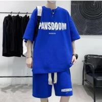 ราคา ใหม่ เสื้อผ้าผู้ชาย ชุดเซ็ต2ชิ้น พิมพ์ลาย ผ้าวาฟเฟิล เสื้อยืดคอกลมแขนสั้น กางเกงขาสั้น สไตส์เกาหลี (29606444481)
