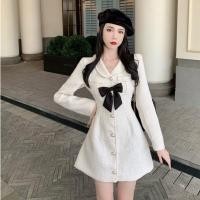 ราคา ชุดเดรสแขนยาวประดับโบว์ขนาดเล็กสไตล์จีนแฟชั่นสําหรับผู้หญิง (10767493043)