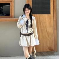 ราคา ชุดเดรสเชิ้ตแขนยาว คอปก เข้ารูป ประดับโบว์ ลายทาง แฟชั่นสไตล์เกาหลี สําหรับผู้หญิง (23453032590)