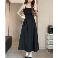 ราคา เดรสสีดำตัวเล็กเข้ารูปคอวีดูผอมสง่างามจีบชุดสายเดี่ยวสำหรับผู้หญิง kdel (29457096652)