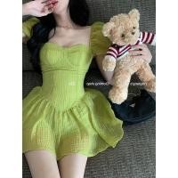 ราคา ชุดเดรสคอเหลี่ยมฟองกระโปรงสั้นสไตล์ฝรั่งเศสย้อนยุคสีเขียวสาวฮอตเก็บเอวเซ็กซี่ดูผอมสง่างามกระโปรงผู้หญิง uvuk รุ่นใหม่ (28306539687)