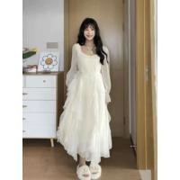 ราคา เดรสสีขาวฝรั่งเศสเดรสยาวตาข่ายเดรสนางฟ้า zuxo (26009675666)
