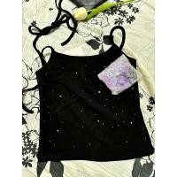 ราคา สายเดี่ยวสีดำ มีกริตเตอร์ แถมโชคเกอร์ ที่คอ และเข็มกลัดดอกไม้ แบรนด์ Cintage collection (26410153088)