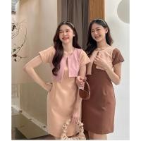 ราคา JellyDressing ชุดเดรสดีเทลเสื้อคลุมมีแขน แต่งกระดุมเพชร ชุดเดรส ชุดทำงาน B032 (15653805250)