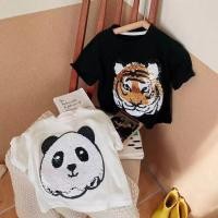ราคา KHRUALAON เสื้อยืดเด็กชาย ผ้าฝ้าย ปัก เสือ พลิก หมีแพนด้า เสื้อลายการ์ตูน สองหน้า 1 7 ขวบ (28409141362)