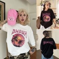 ราคา Gcbv Cotton T shirt เสื้อยืดแขนสั้นพิมพ์ลายต้นมะพร้าวสไตล์อเมริกันวินเทจ A000042 (27259919400)