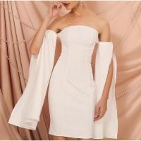 ราคา พร้อมส่ง เดรสสีขาว ชุดเดรสสีขาวออกงาน ชุดกระโปรงสีขาว ชุดเปิดไหล่ (20690793223)