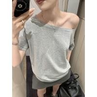 ราคา Modal ไหล่เฉียงไหล่เดียวสองสวมใส่เสื้อยืดแขนสั้นผู้หญิงฤดูร้อนหลวม Strapless S (28710446367)