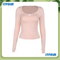 ราคา จํากัด เสื้อแขนยาวลําลองผู้หญิงอินเทรนด์ลูกไม้คอกลมทีเสื้อระบายอากาศสีทึบพื้นฐานท็อปส์ (24184603162)