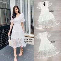 ราคา หาเดรสลูกไม้โทนสีขาว s m l xl (7316381908)