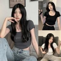 ราคา เสื้อครอปแขนสั้น สื้อเอวลอย เสื้อผ้าแฟชั่นผู้หญิง ยืดเยอะม้าก ผ้าไม่หนาใส่สบายสุด A03 (22184556098)