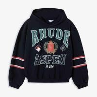 ราคา RHUDEWheat Badge Slogan Vintage Print American Fashion Brand High Street Loose Couple Terry Hoodie Sweater (27060529221)