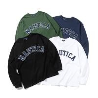 ราคา NAUTICA Embroidered Letter Long SleeveCityBoyHeavy Loose Couple Bottoming ShirtTMen s T shirt (27160540019)