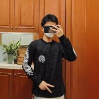 ราคา Chrome Hearts New Letter Dark Pattern Full Printed Horseshoe Sanskrit Men and Women Same Style Long SleeveTT shirt (27110535003)