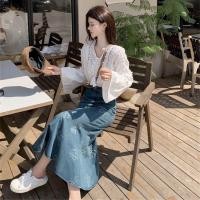 ราคา ฤดูใบไม้ร่วง Slimmer ดู All Match Niche ออกแบบพิมพ์ก้นกระโปรงยีนส์กระโปรงยาวปานกลาง Fishtail ออกแบบสไตล์ใหม่เอวสูงกระโปรงยาวกระโปรงยีนส์ Retro Slimmer ดู Sp (27658129926)