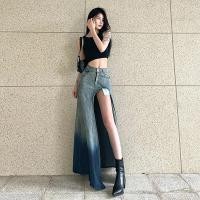 ราคา กระโปรงยีนส์อเมริกันกระโปรงครึ่งความยาวเสื้อผ้าที่สวยงามการออกแบบเฉพาะความรู้สึกแยกกระโปรงยีนส์ผู้หญิงฤดูร้อนทุกการแข่งขันสไตล์ไล่โทนสีเอวสูงบาง ก เส้น กระโ (26458131680)